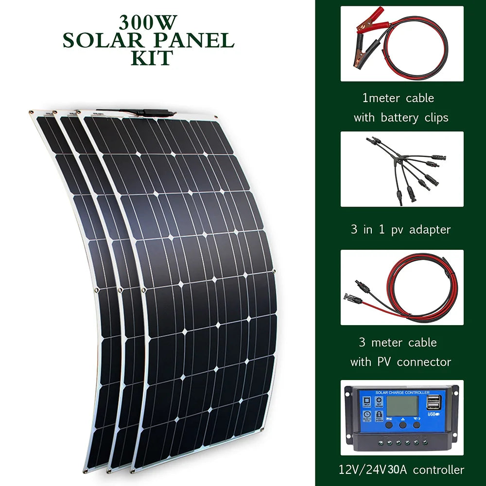 Solar Panel Kit With Flexible 100W 24V Battery Charger