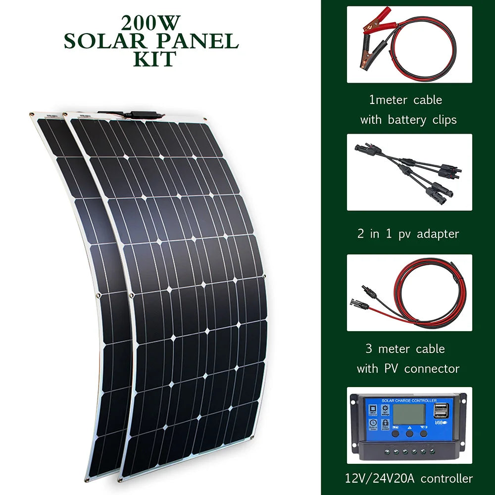 Solar Panel Kit With Flexible 100W 24V Battery Charger
