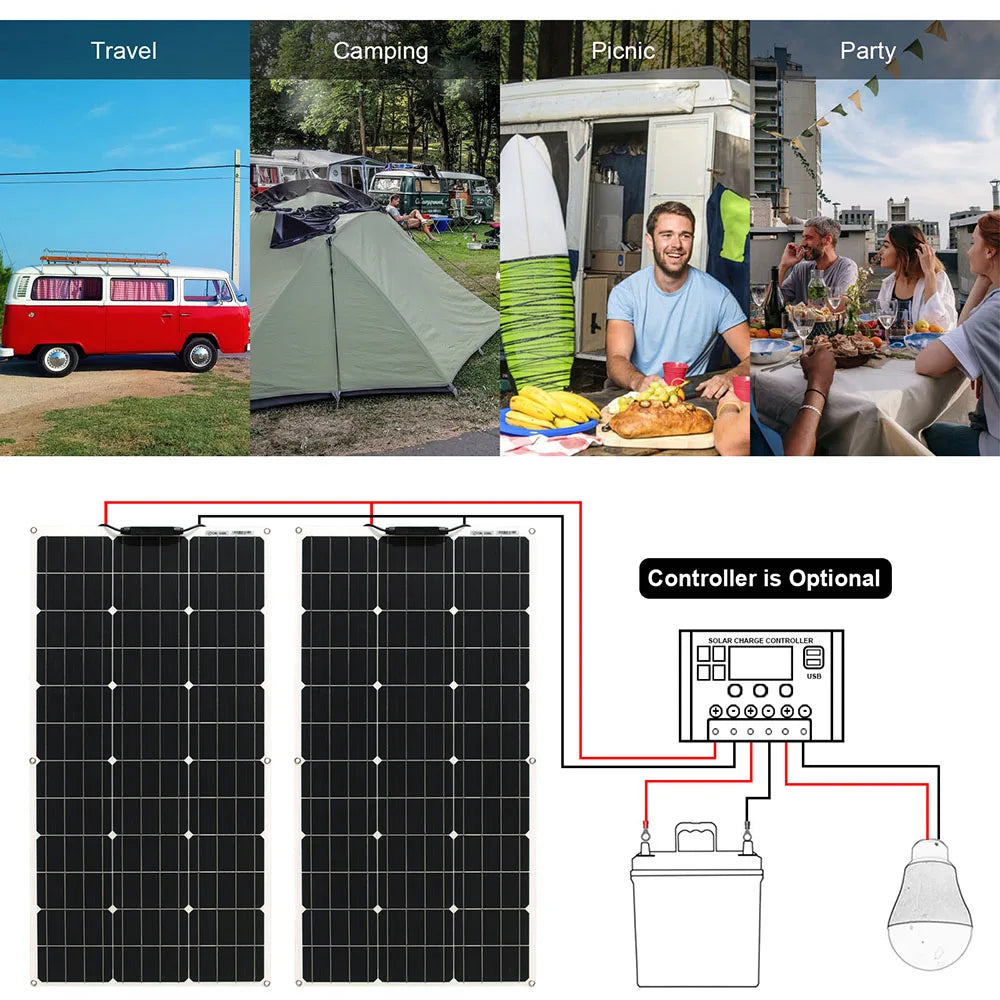Solar Panel Kit With Flexible 100W 24V Battery Charger