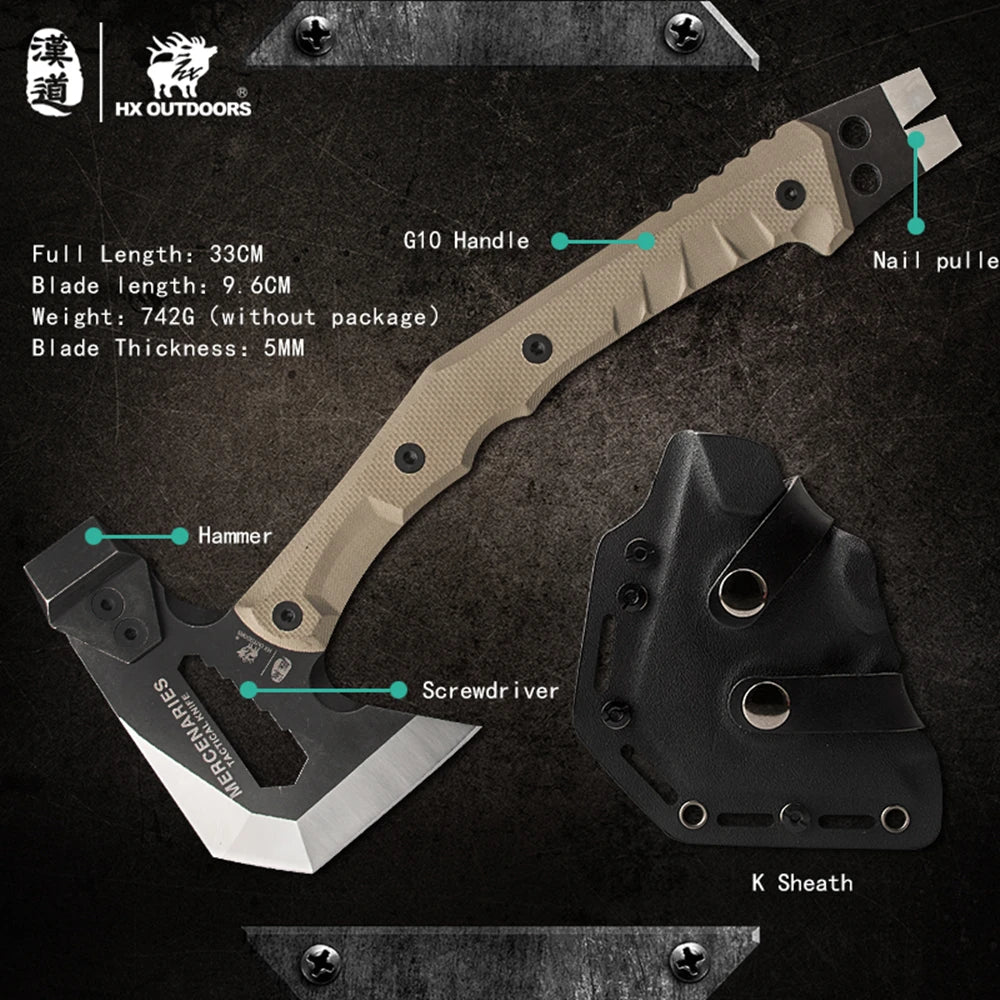 HX OUTDOORS Mercenarys Full Tang Camping Survival Touris Axe Hatchet Tactical Multifunctional Hunting Tools Tomahawk Hammer