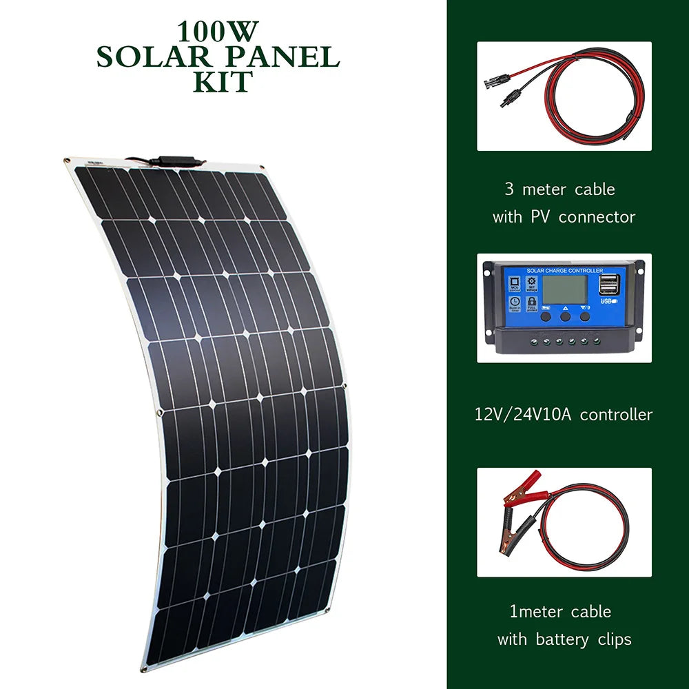 Solar Panel Kit With Flexible 100W 24V Battery Charger