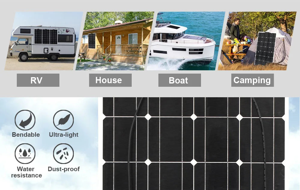 Solar Panel Kit With Flexible 100W 24V Battery Charger