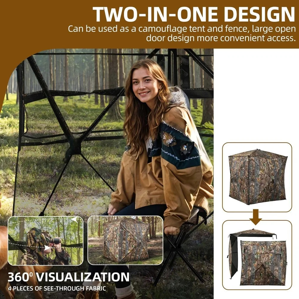 360 Degree See Hunting Blind Upwards Fully Open Door for 2-3 Person with Stool