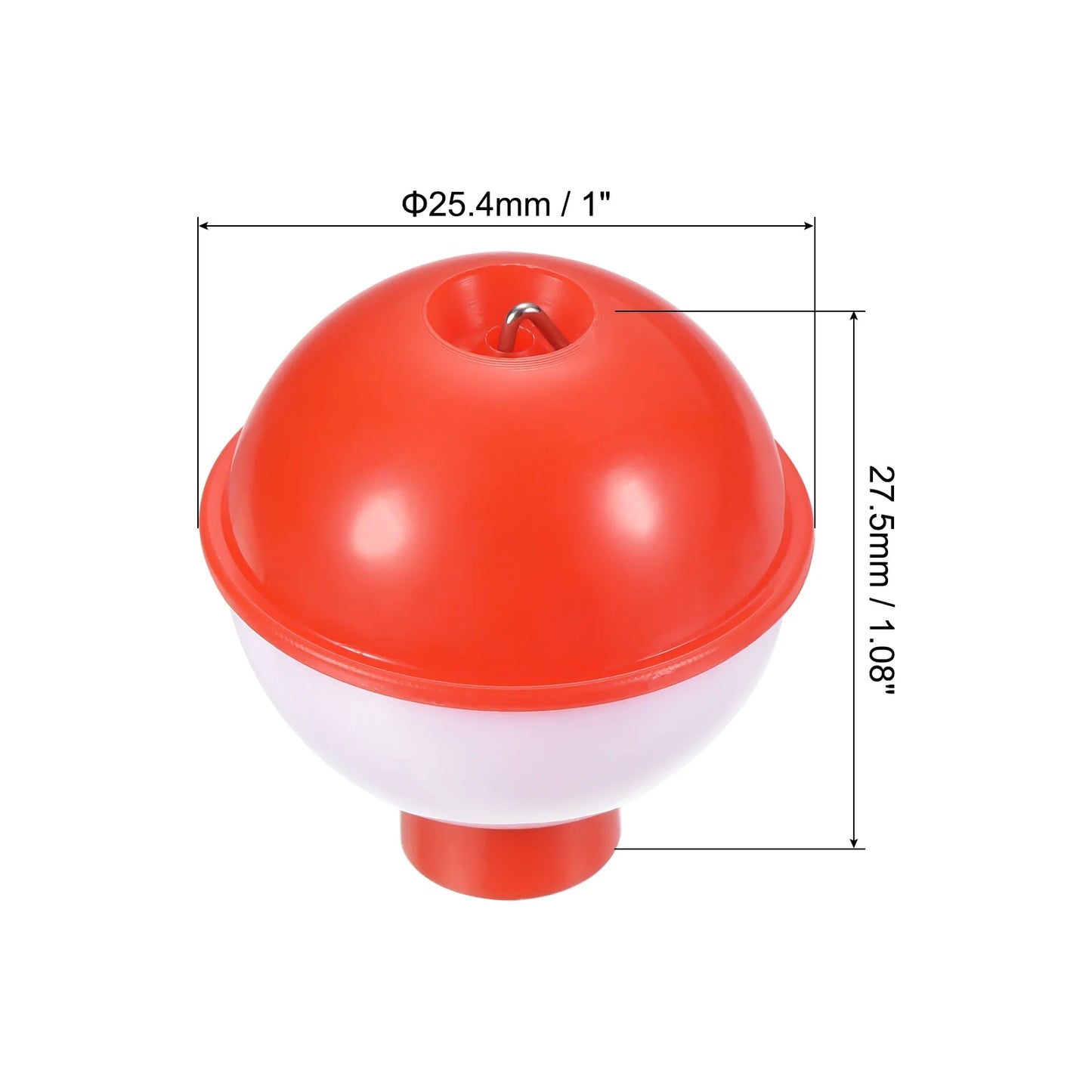 Fishing Bobber, 50 Pack Hard ABS Push Button Round Buoy Fishing Float Tackle, Red and White