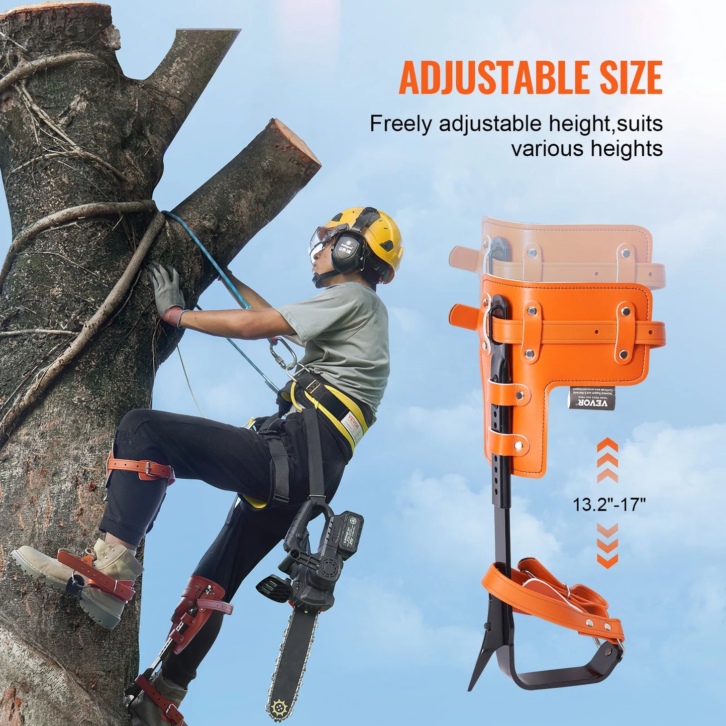 VEVOR Tree Climbing Spikes Alloy Steel Climbing Spurs 350lbs Load Capacity Tree Climbing Gear with Straps and Spike Protectors