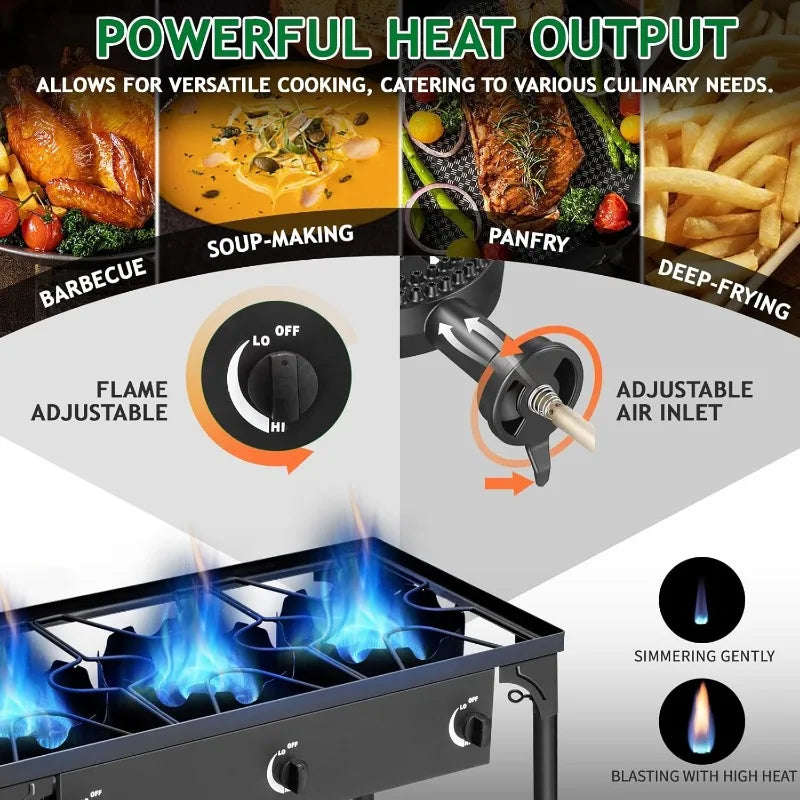 Outvita 3 Burner Propane Gas Stove for Outdoor Cooking, 225,000 BTU Camping Cooker with Removable Legs