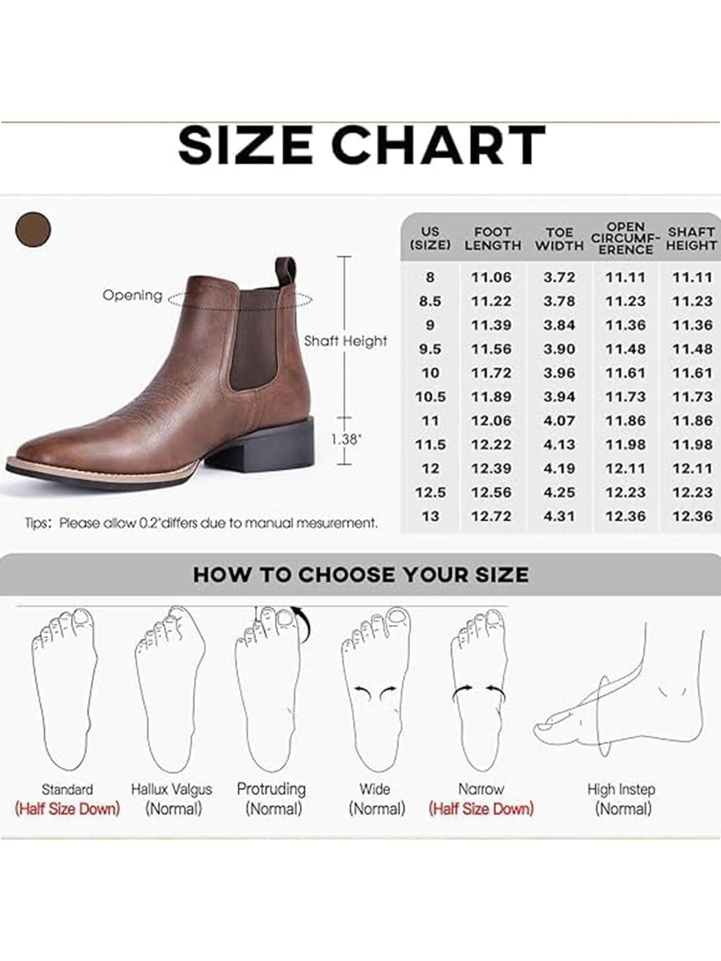 Western Cowboy Boots for Men - Mens Square Toe Chelsea Boots Ankle Cowboy Boots for Men Casual Retro Stylish Boots Brown
