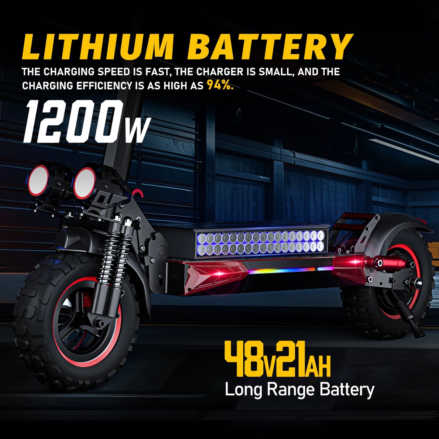 1200W Off-road Electric Scooter with Seat, 48V 21Ah Battery, Max speed 30Mph, Range 35Miles, Foldable Commuter E-scooter
