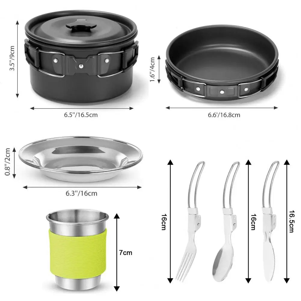 Portable Cooking Utensils Set Portable 2-person Camping Cookware Kit with Non-stick Pot Pan Kettle Outdoor Backpacking for Food