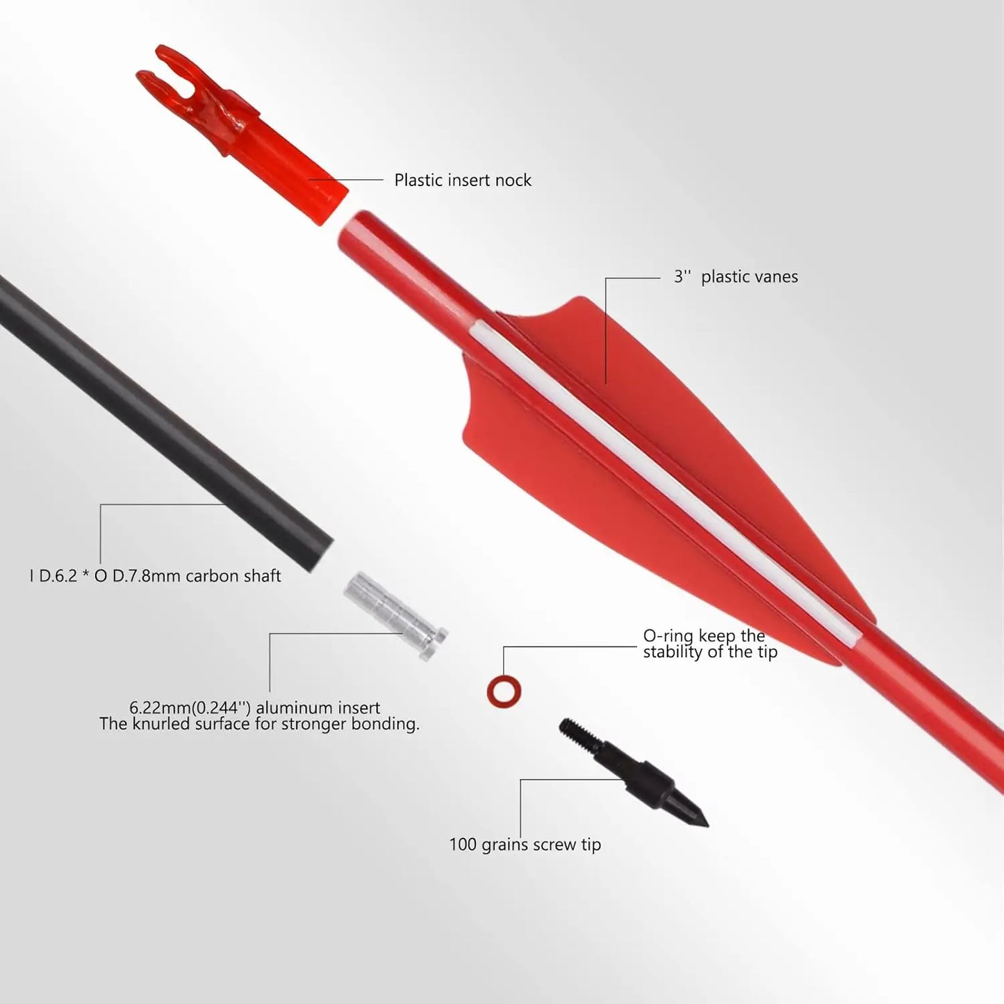 Carbon Arrow Archery 30inch Hunting Target Practice Arrows for Compound & Recurve Bow Spine 500 with Removable Tips (Pack of 12)