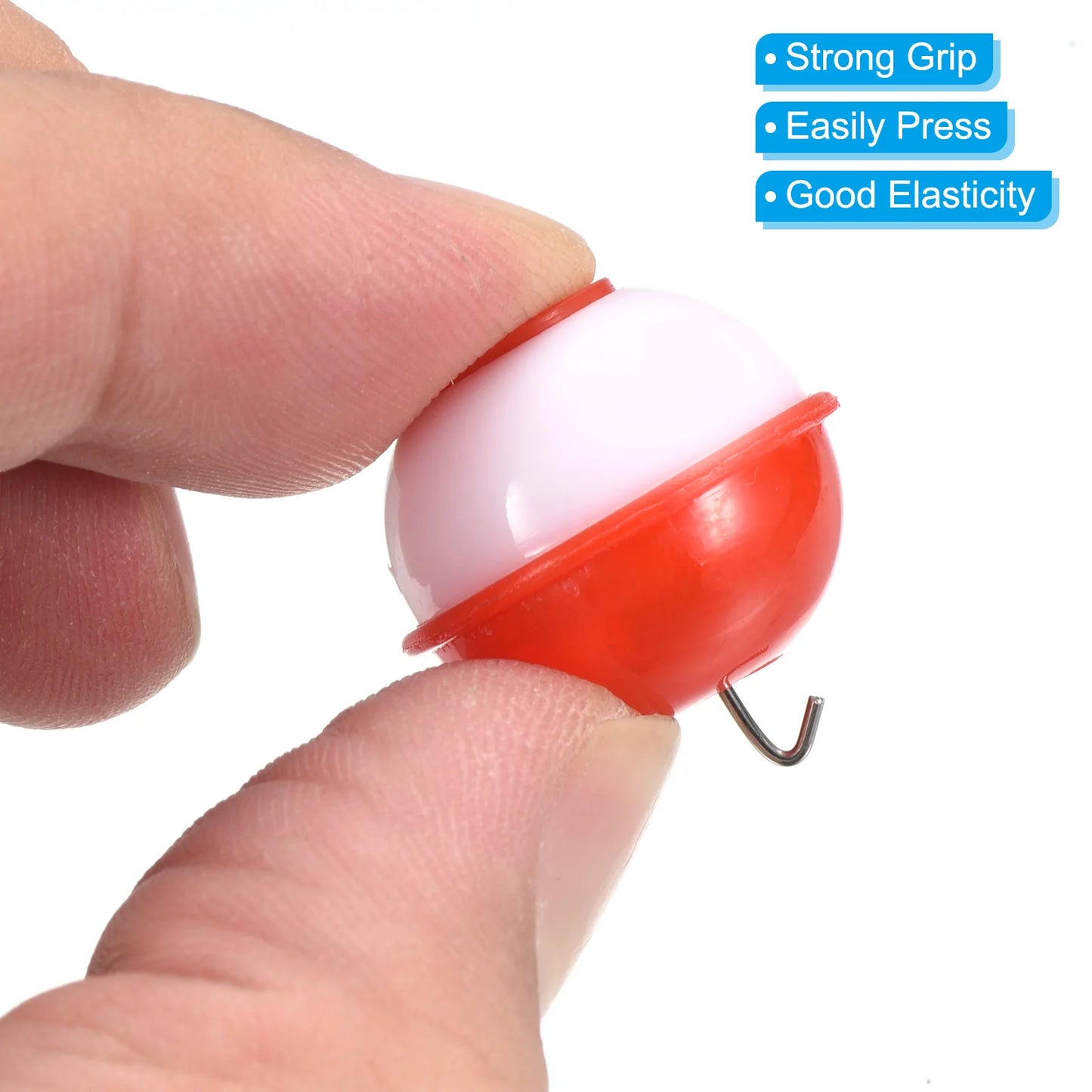 Fishing Bobber, 50 Pack Hard ABS Push Button Round Buoy Fishing Float Tackle, Red and White