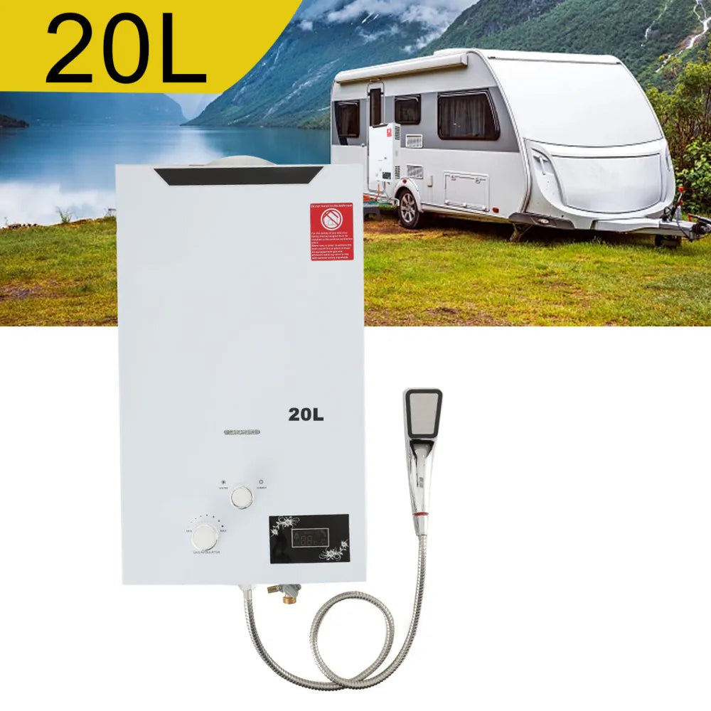LPG Tankless Water Heater 20L 40KW Camping Shower Head Kit