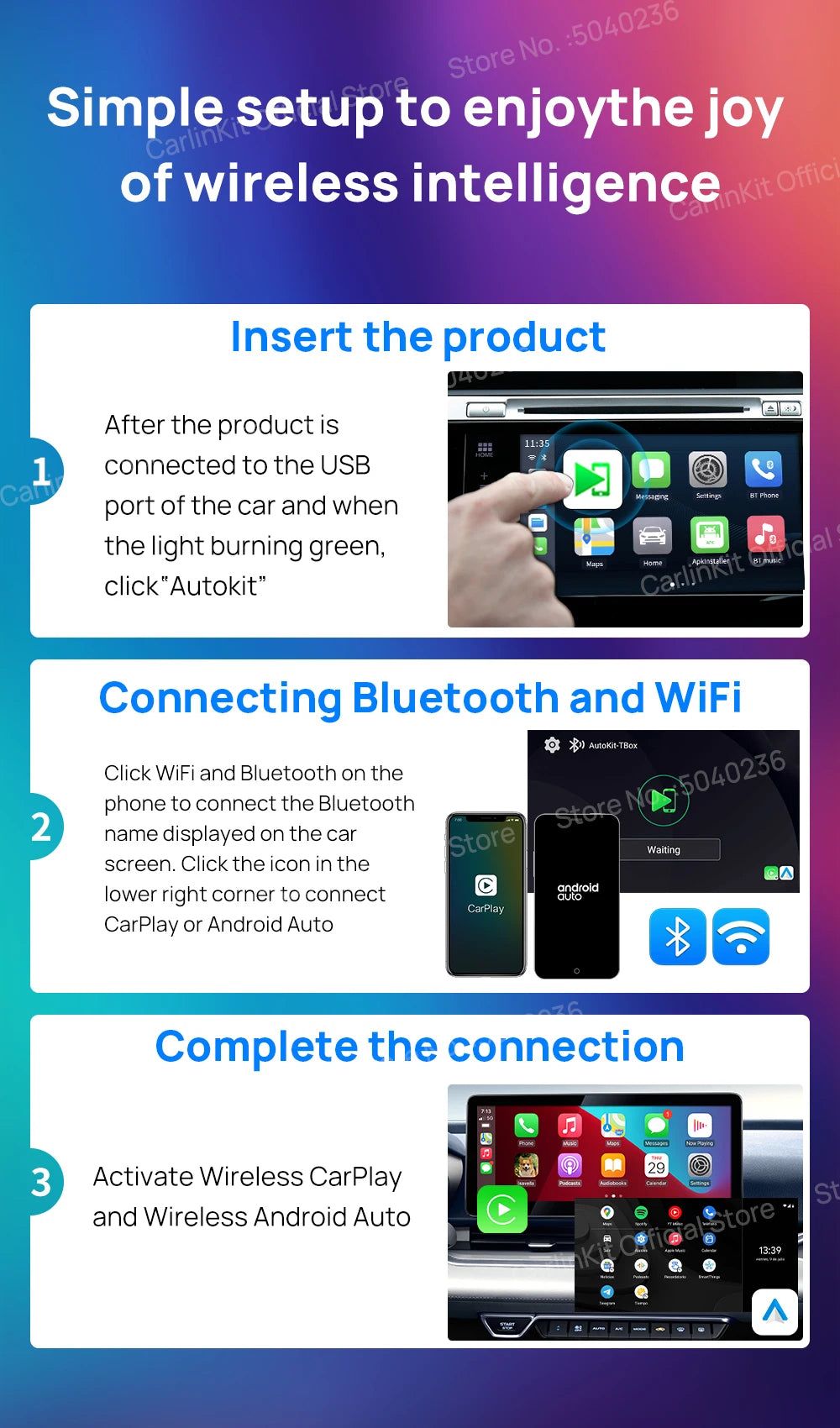 128GB CarlinKit LED Wireless CarPlay Android Auto Box CarPlay Ai Box Android 13 Video Playback Split Screen Qualcomm 8cores FOTA