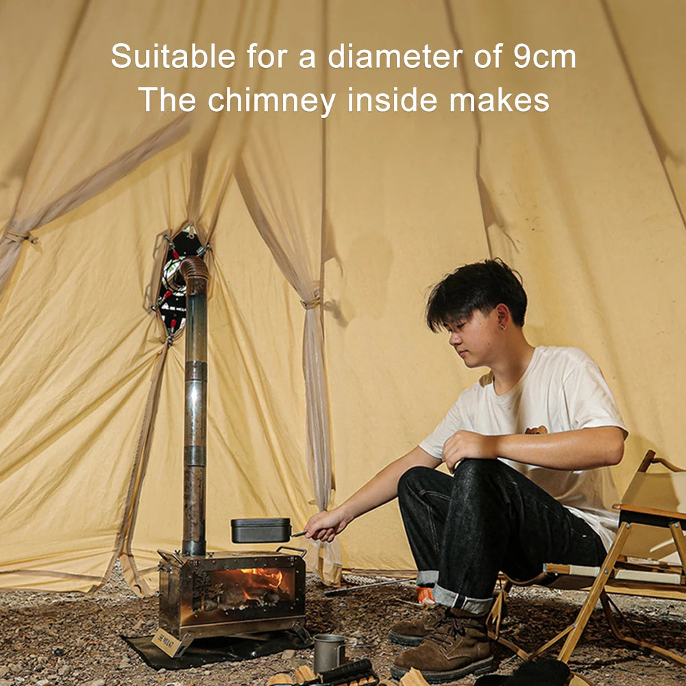 Firewood Stove Chimney Furnace Pipe Firewood Stove Tent Jack Highly Flame Retardant with 3.54 in Chimney Hole Anti-scald Protect
