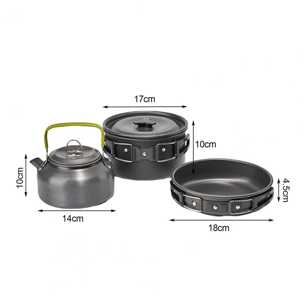 Foldable Handle Cookware Portable Camping Cookware Set for 2-3 People Non-stick Alumina Pots Pans Utensils for Outdoor