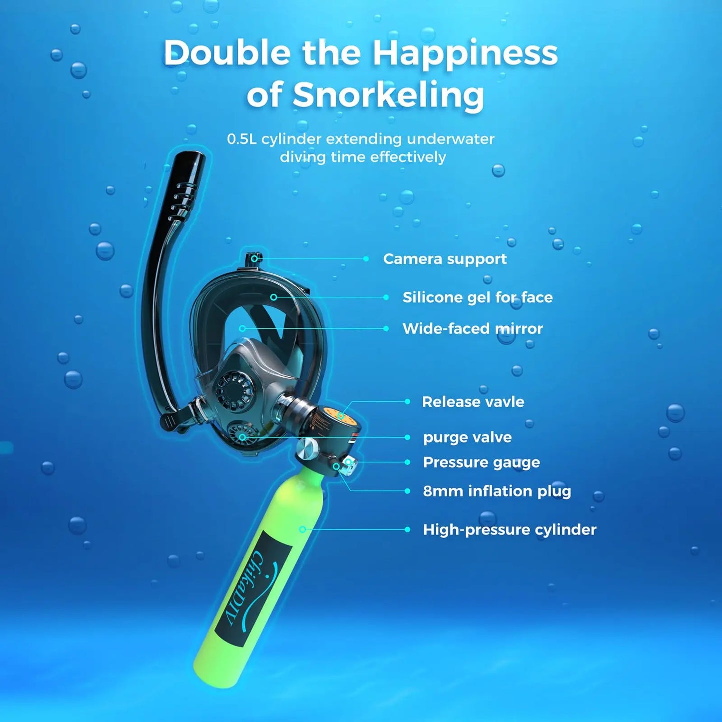Mini Scuba Tank With Full Face Mask Zero Point Five Liter