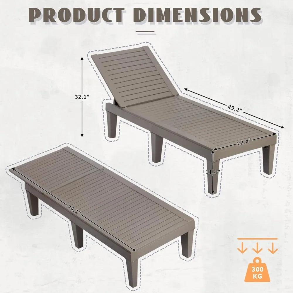 Set Of 2 Outdoor Pool Lounge Chairs 5 Position Adjustable