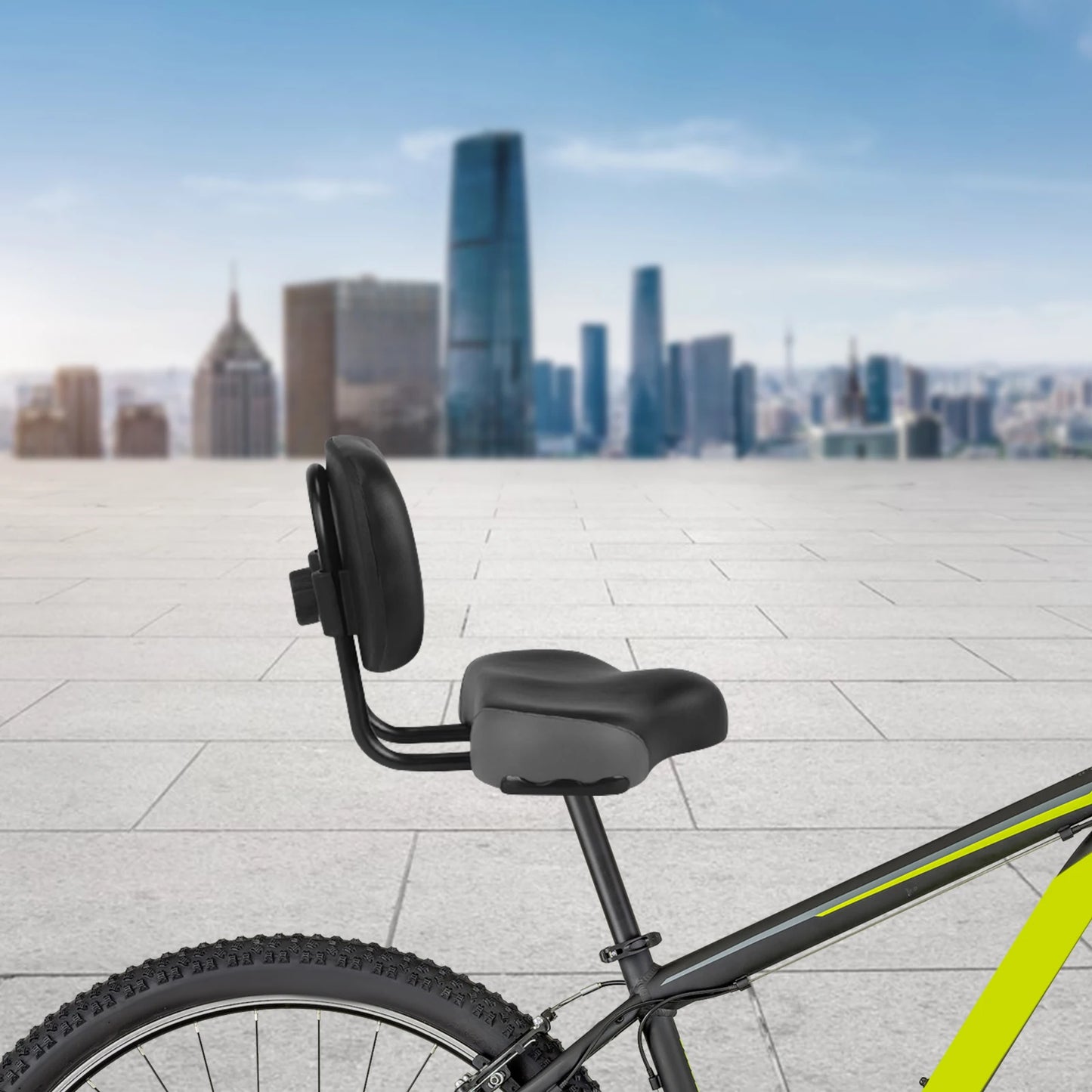 Back Cushion With Saddle & Frame Adjustable Back Cushion Bicycle Tricycle Saddle Seat Comfortable Riding Black