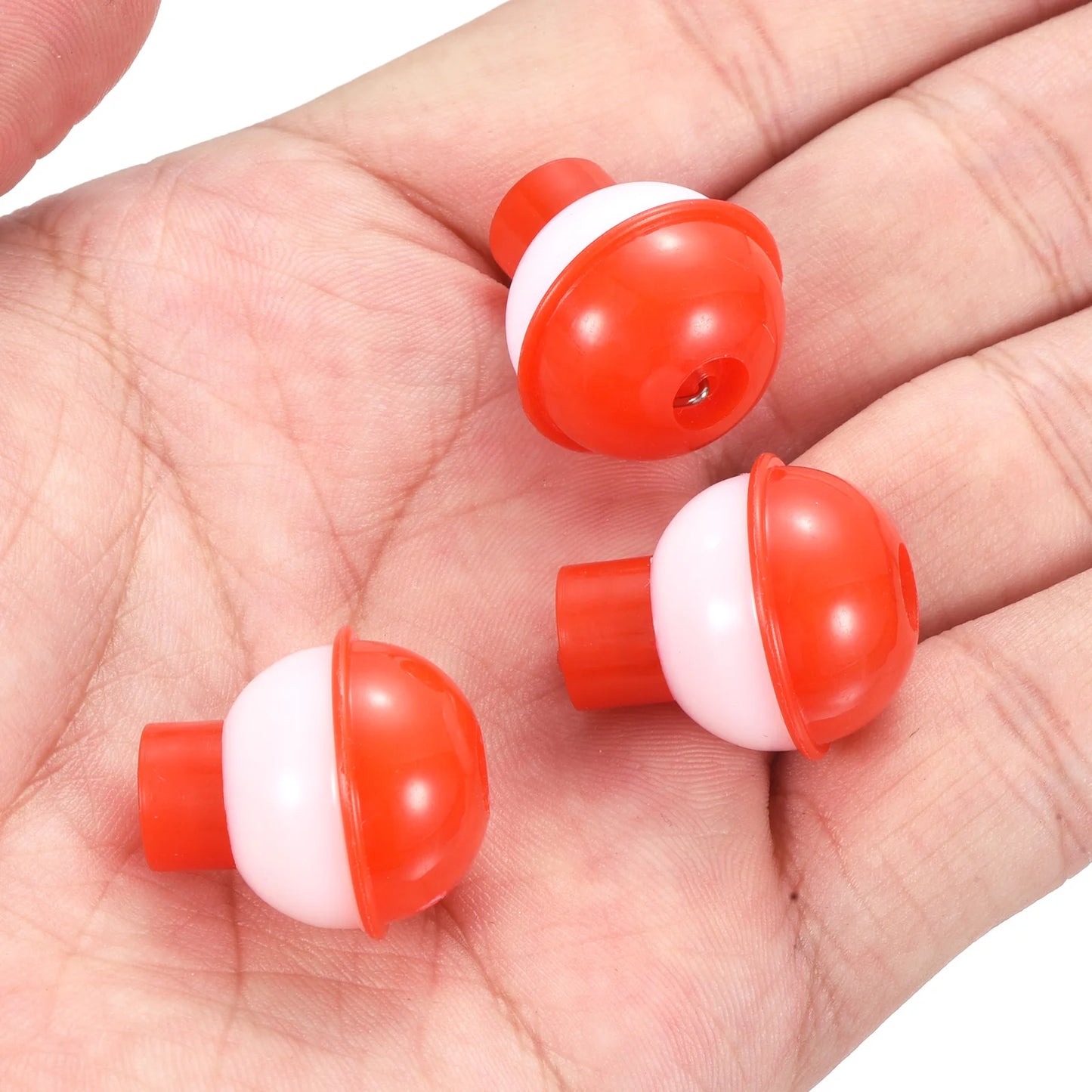 Fishing Bobber, 50 Pack Hard ABS Push Button Round Buoy Fishing Float Tackle, Red and White