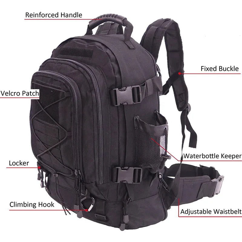 LQARMY 65L Military Tactical Backpack Molle Rucksack