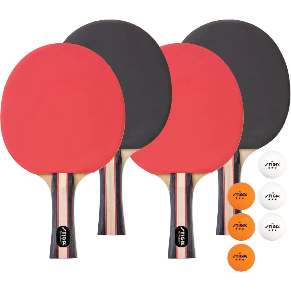 Performance 4 Player Ping Pong Paddle Set of 4 – Table Tennis Rackets, 6 – 3 Star Orange and White Balls