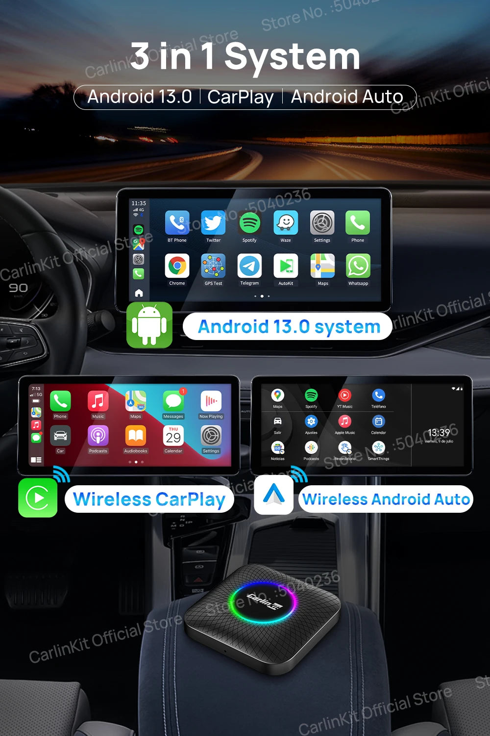 CarlinKit Car Intelligent Systems Wireless Android Auto Wireless CarPlay Smart TV Box For Netflix IPTV Android 13 CarPlay Ai Box