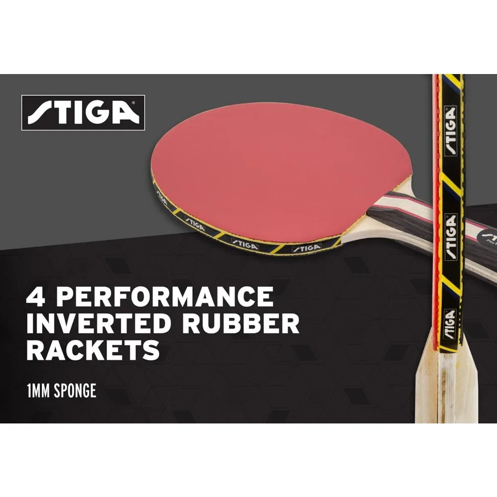 Performance 4 Player Ping Pong Paddle Set of 4 – Table Tennis Rackets, 6 – 3 Star Orange and White Balls