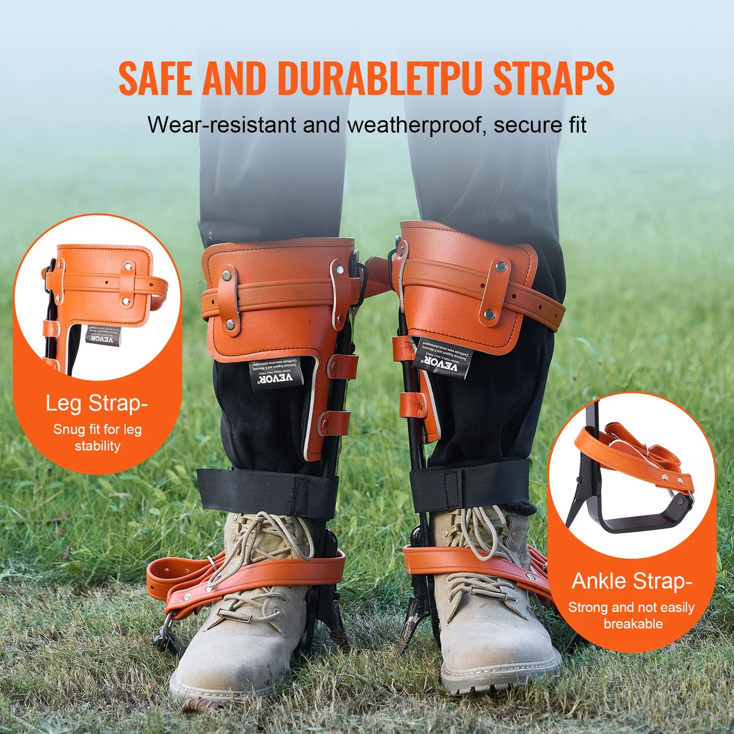 VEVOR Tree Climbing Spikes Alloy Steel Climbing Spurs 350lbs Load Capacity Tree Climbing Gear with Straps and Spike Protectors