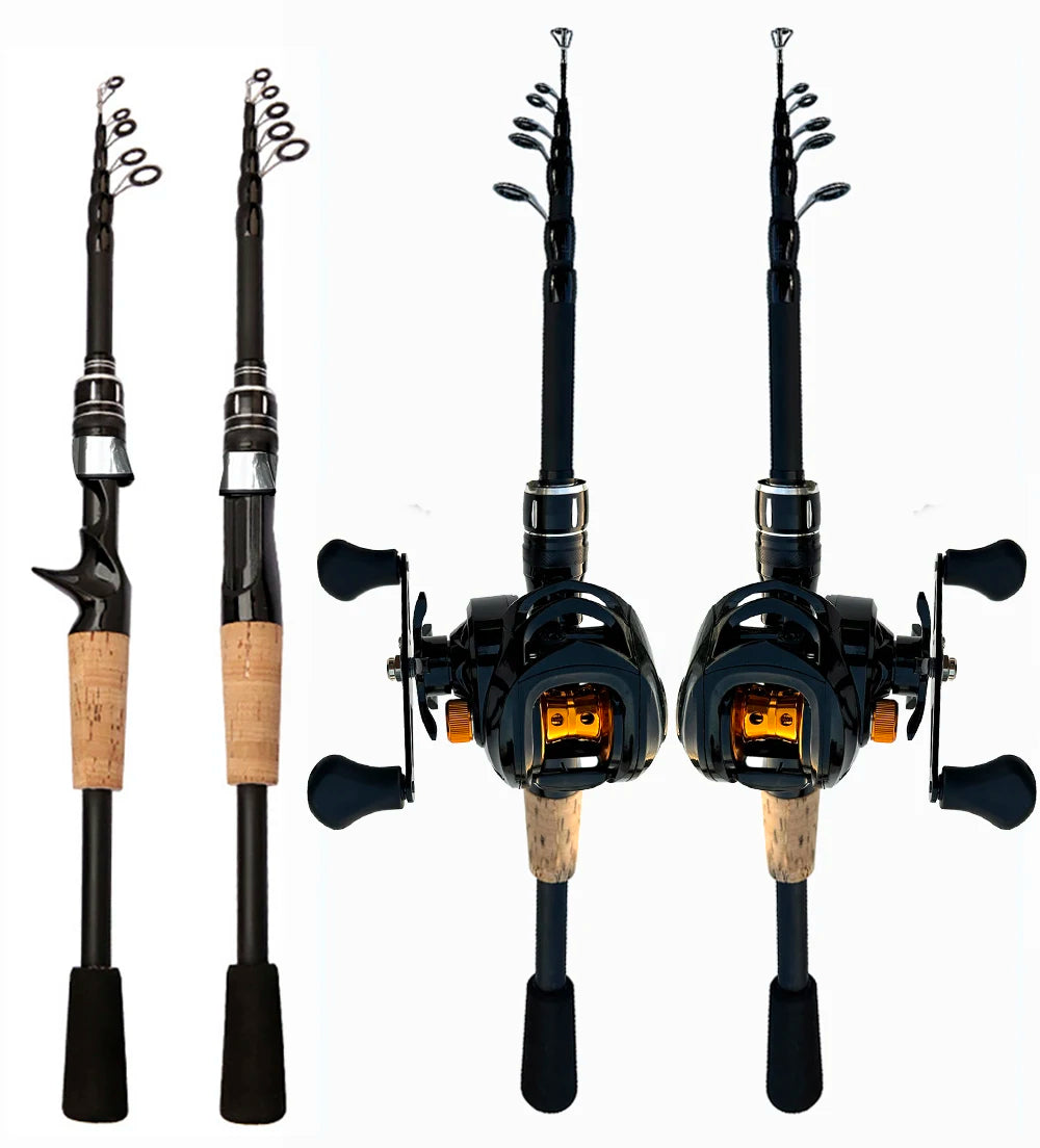 Fishing Rod and Reel Combo Set Telescopic Lure Rod Spinning Casting Short Jigging Rod 1.5m-2.4m Baitcasting Reel Max Drag 8kg