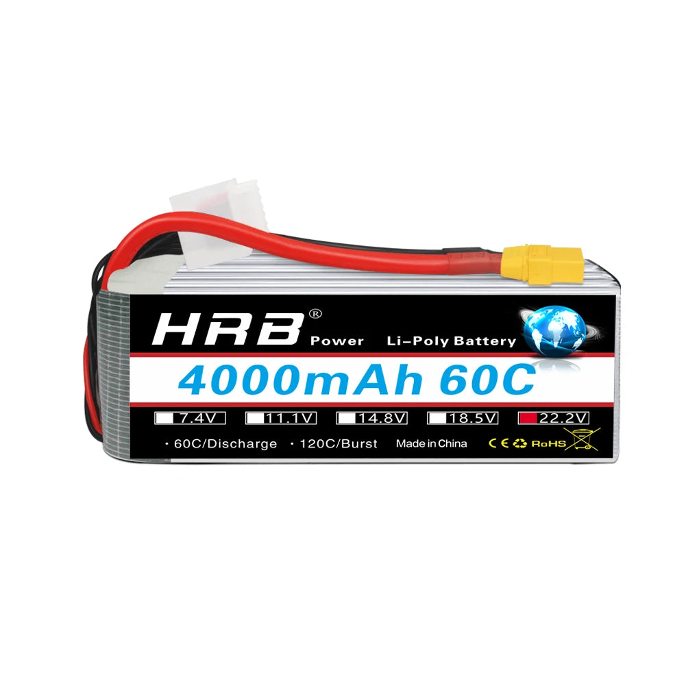 1/2pcs HRB 6S Lipo Battery 22.2V 4000mah Drone Battery 60C XT90 Connector EC5 Plug for RC Car Drones RC Helicopter Airplane
