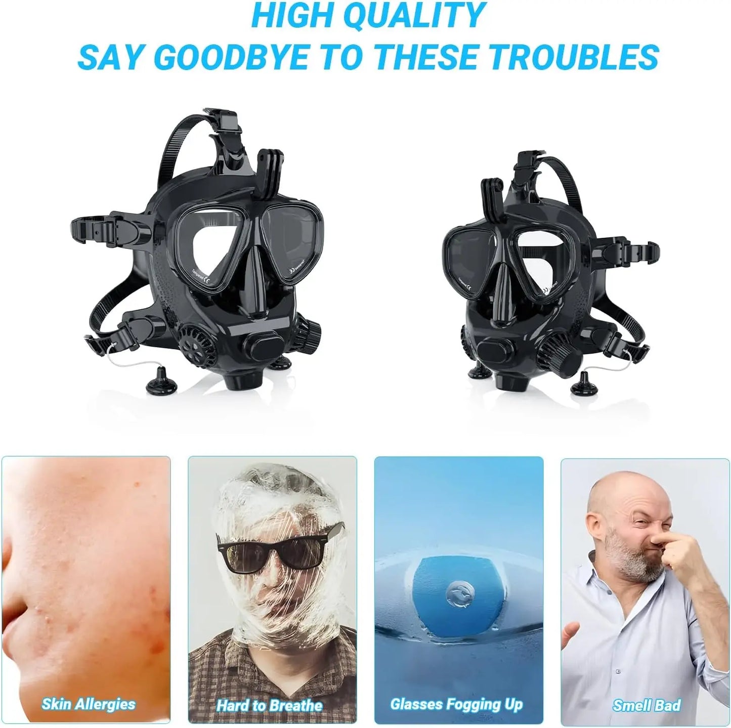 Full Face Dive Mask 180 Degree View With Camera Mount