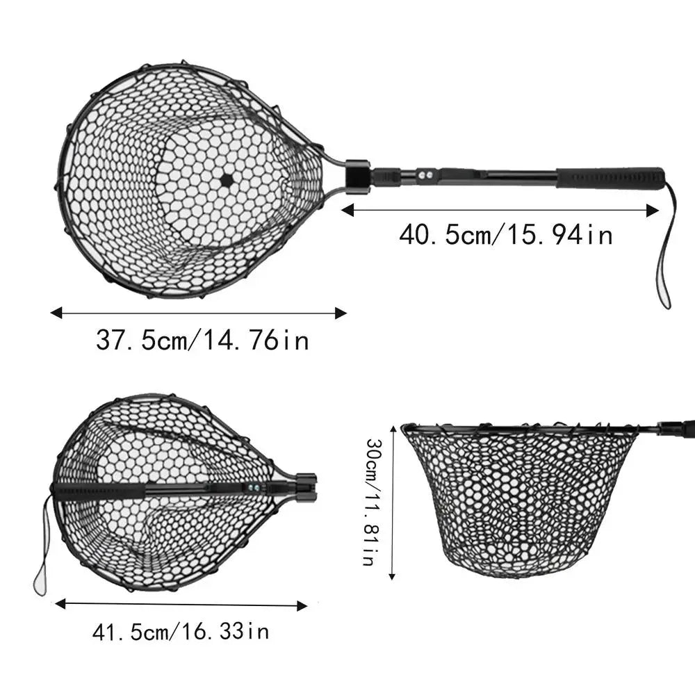 Fishing Net With Handle Telescoping Fishing Landing Net Portable Silicone Mesh Folding Fish Hand Net Fishing Gear Accessorie