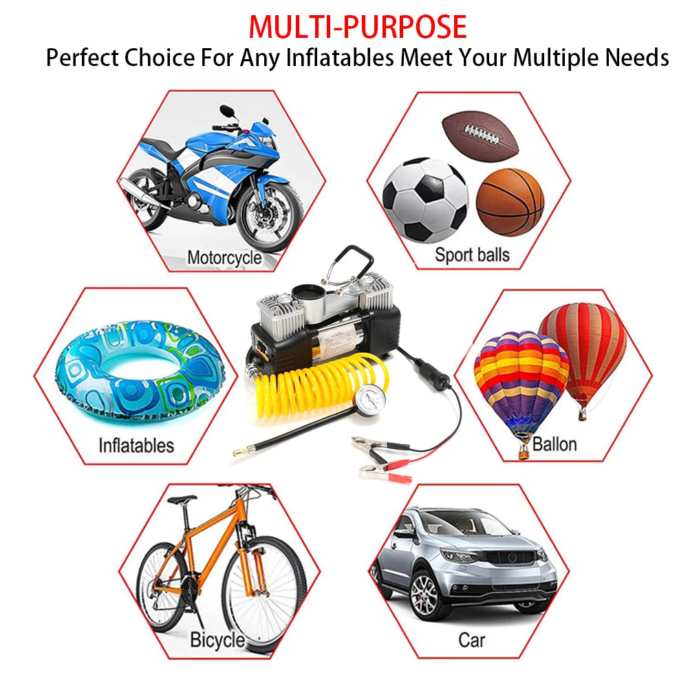 12V Air Compressor Portable Pressure Pump Set Car Mounted Electric Air Pump With Pressure Gauge And Automatic Inflation Pump