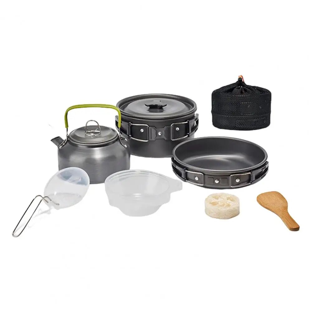 Foldable Handle Cookware Portable Camping Cookware Set for 2-3 People Non-stick Alumina Pots Pans Utensils for Outdoor