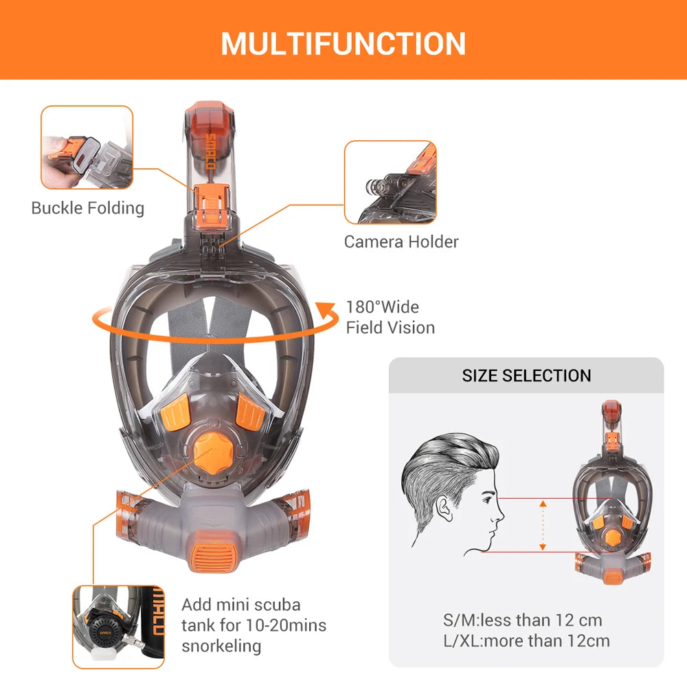 Smaco Full Face Snorkel Mask Anti Fog Wide View Diving