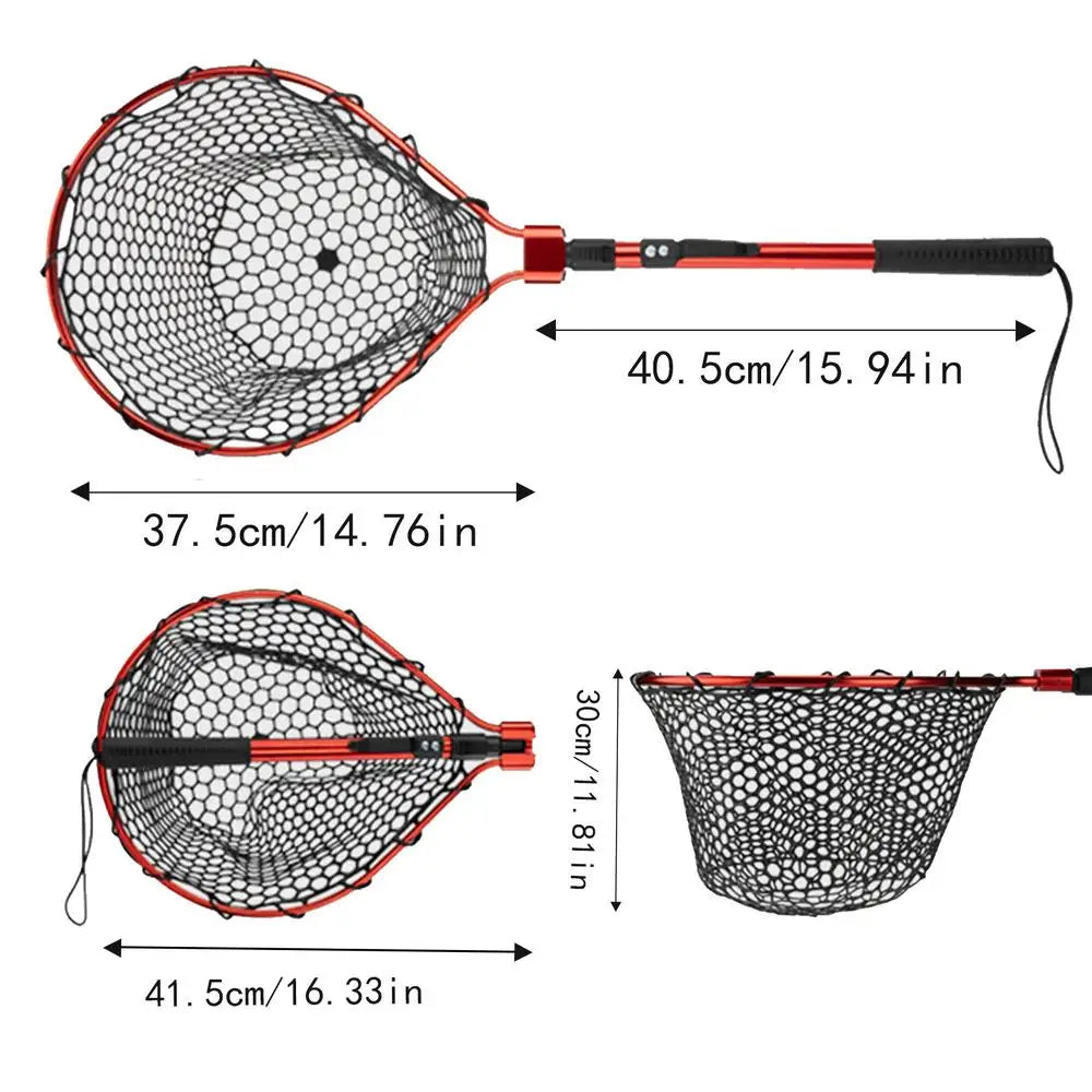 Fishing Net With Handle Telescoping Fishing Landing Net Portable Silicone Mesh Folding Fish Hand Net Fishing Gear Accessorie