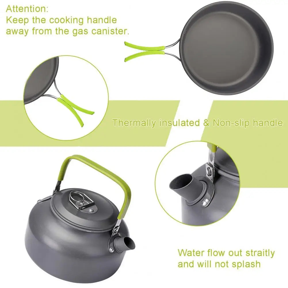 Portable Cooking Utensils Set Portable 2-person Camping Cookware Kit with Non-stick Pot Pan Kettle Outdoor Backpacking for Food