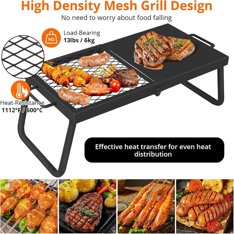 Folding Campfire Grill Heavy Duty Stainless Mesh Grate