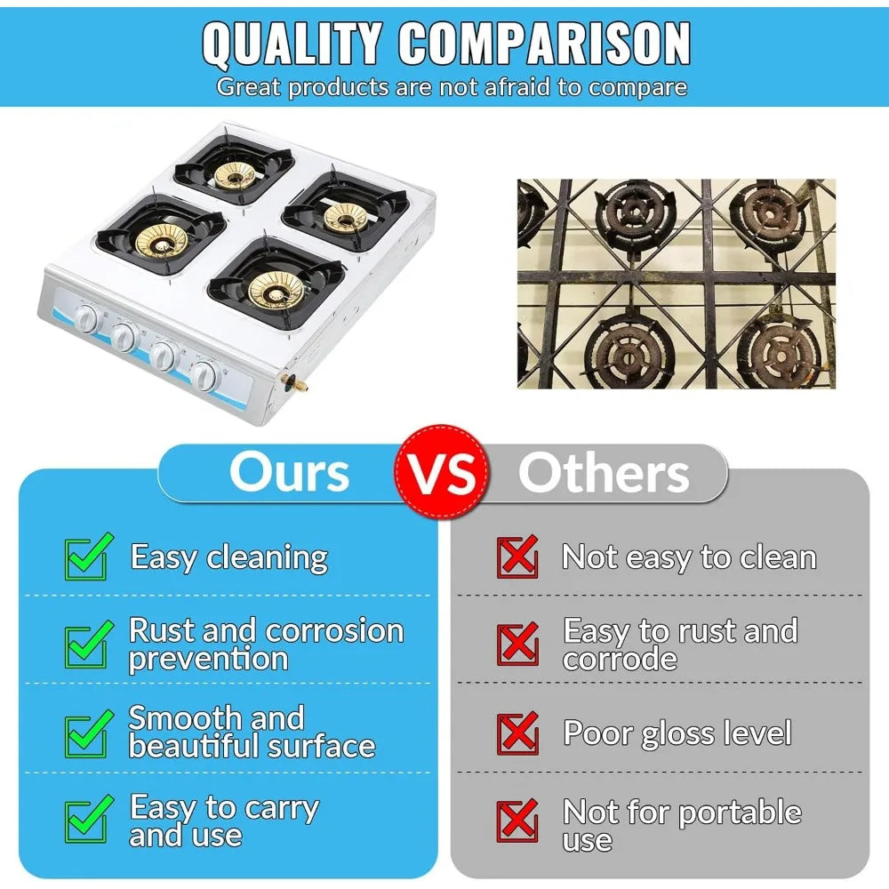 Propane gas stove, 4 burner Gas stove Portable gas stove automatic ignition camping Stainless steel stove 4 burner LPG RV