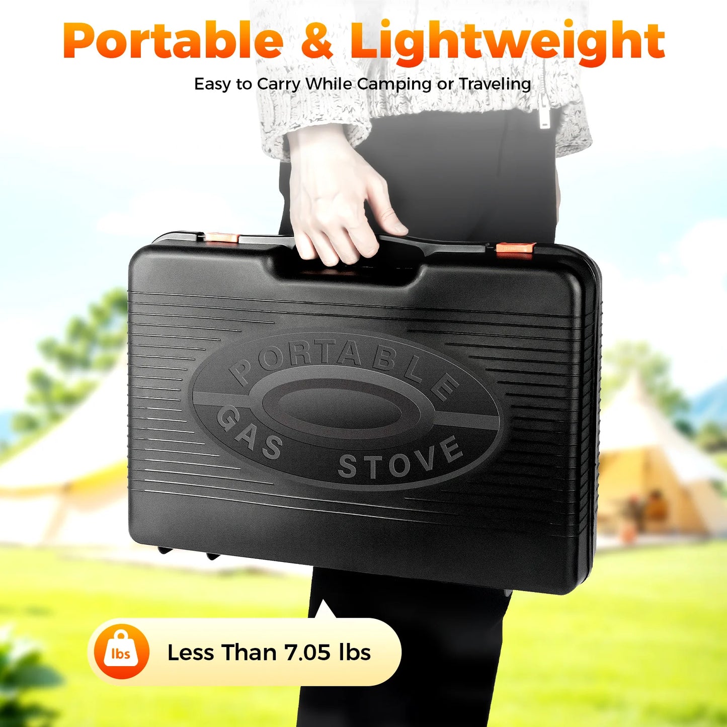 Portable Butane Camping Stove with 2 Gas Connections, Piezo-electric ignition Gas Grill Stove for Outdoor Cooking, Hiking