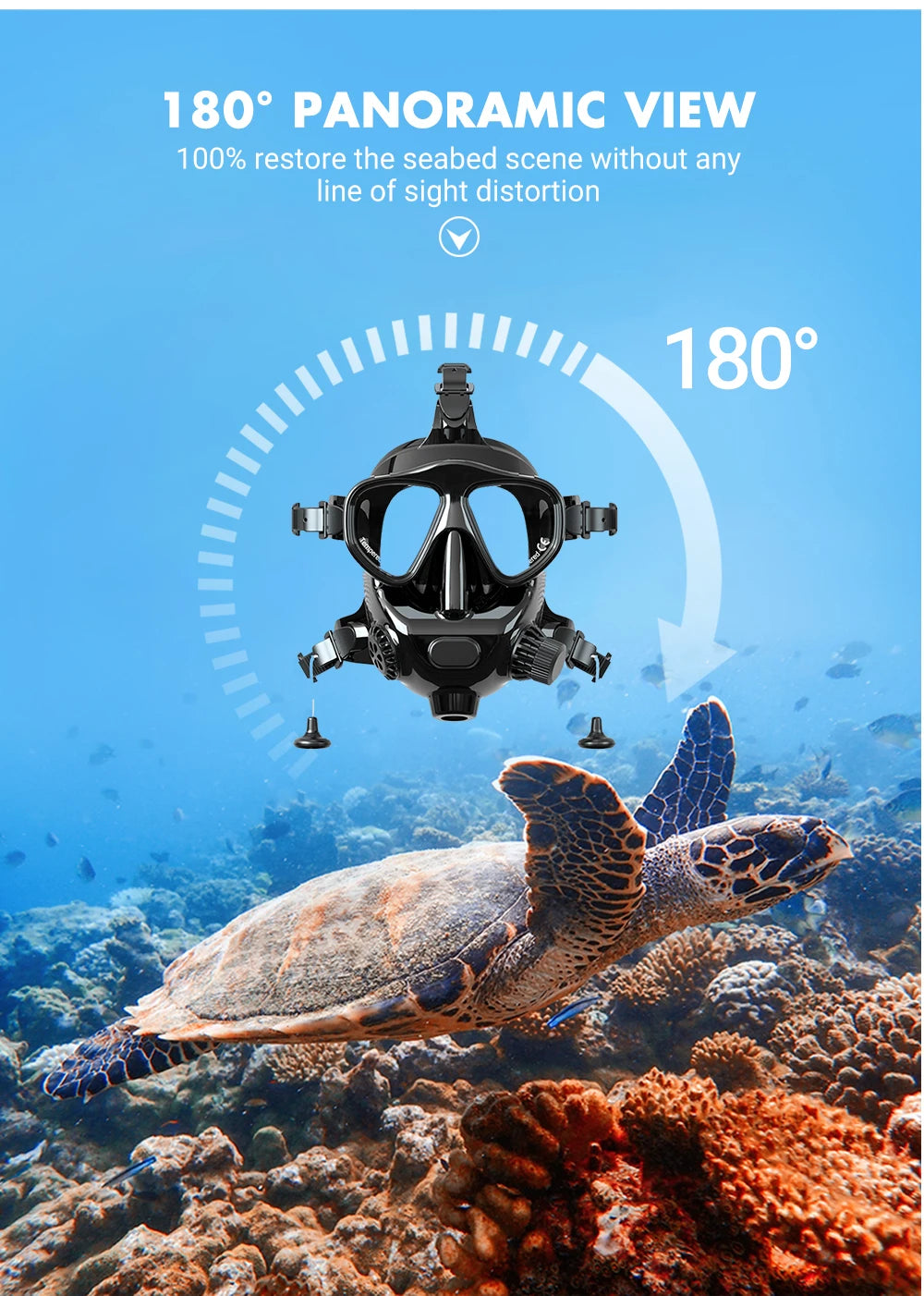 Full Face Dive Mask 180 Degree View With Camera Mount