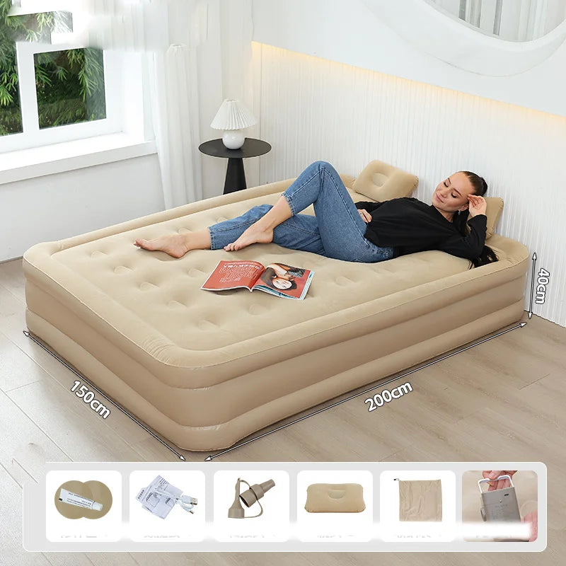 PVC Inflatable Sleeping Mattress With Built In Pump For Two