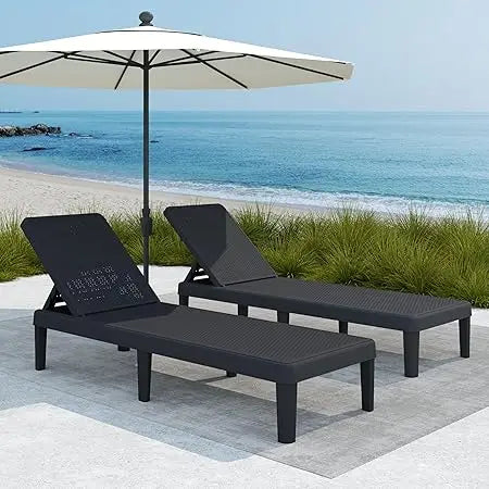 Set Of 2 Outdoor Pool Lounge Chairs 5 Position Adjustable