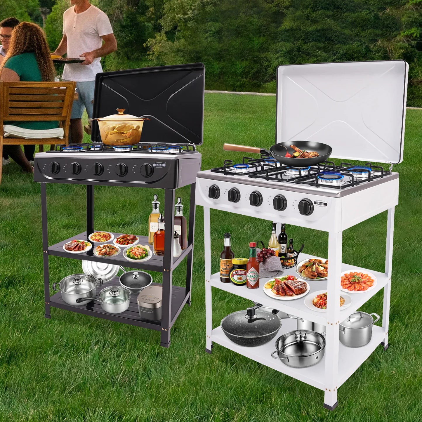 4/5 Burners Independent Control Natural Gas Stove Removable Propane Gas Stove with Cover for Outdoor Camping RV Travel