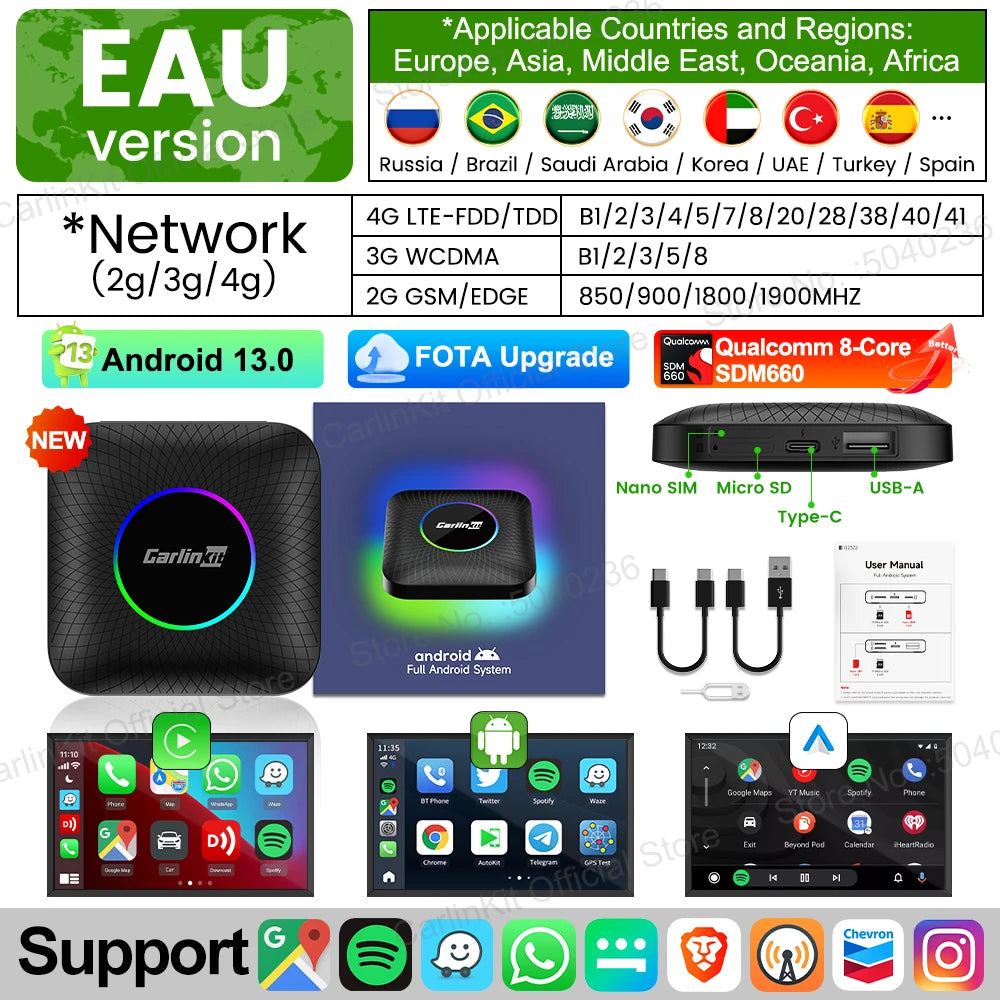 CarlinKit Car Intelligent Systems Wireless Android Auto Wireless CarPlay Smart TV Box For Netflix IPTV Android 13 CarPlay Ai Box