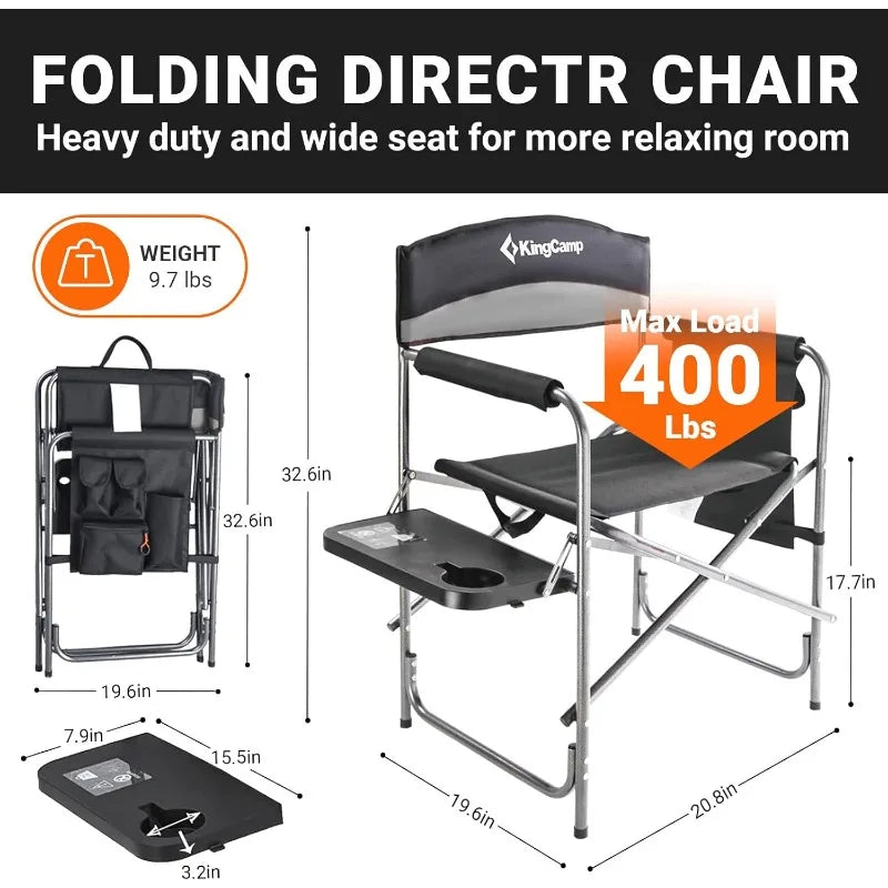 KingCamp 2-Pack Directors Camping Chair with Padded Folding Portable Seats, Black