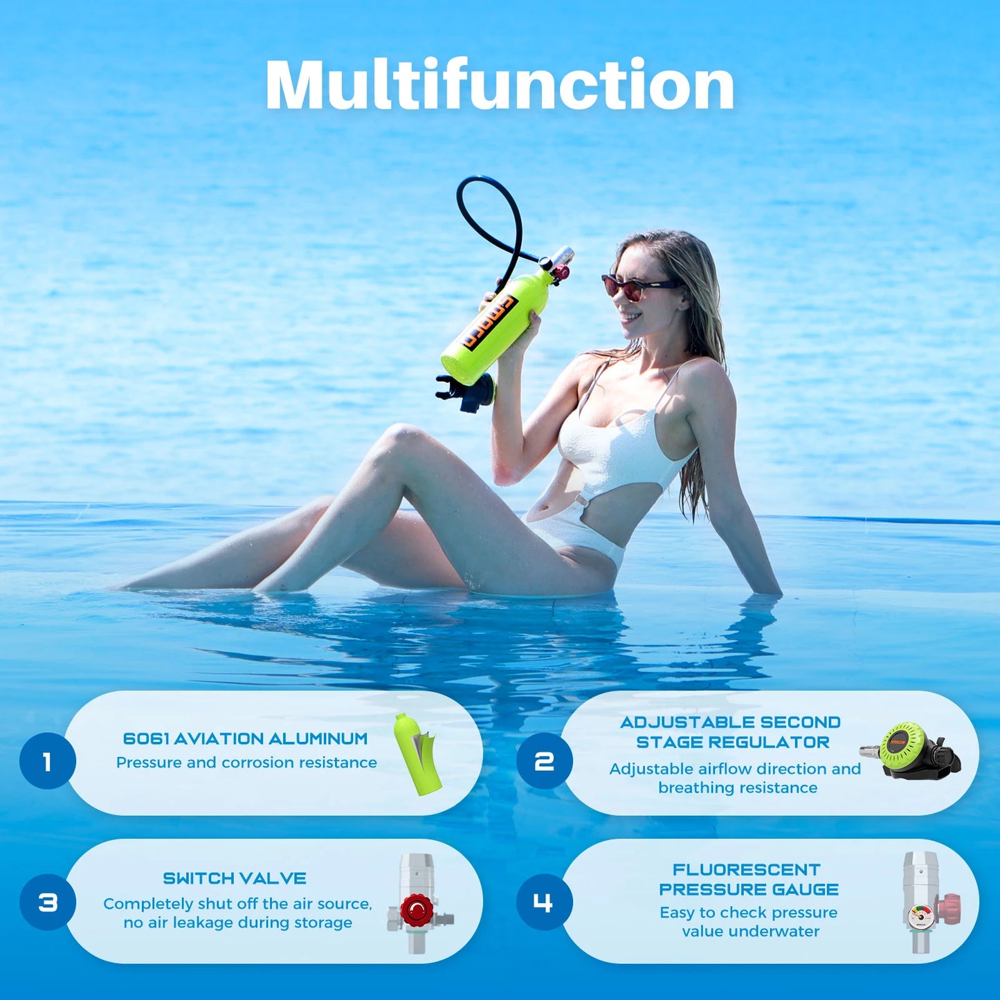Smaco Scuba Tank 1L Mini Oxygen Cylinder Diving Gear