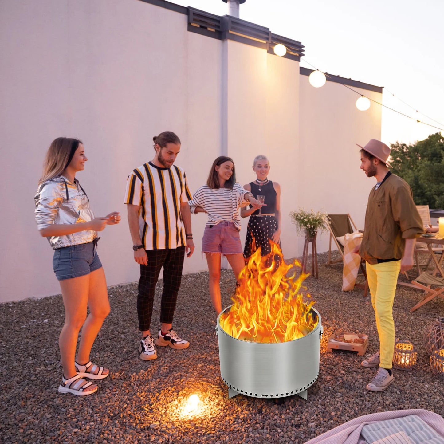20.5 Inch Smokeless Fire Pit for Outdoor Wood Burning Portable Stainless Steel Camping Stove with Stand and Handle Unique Remova