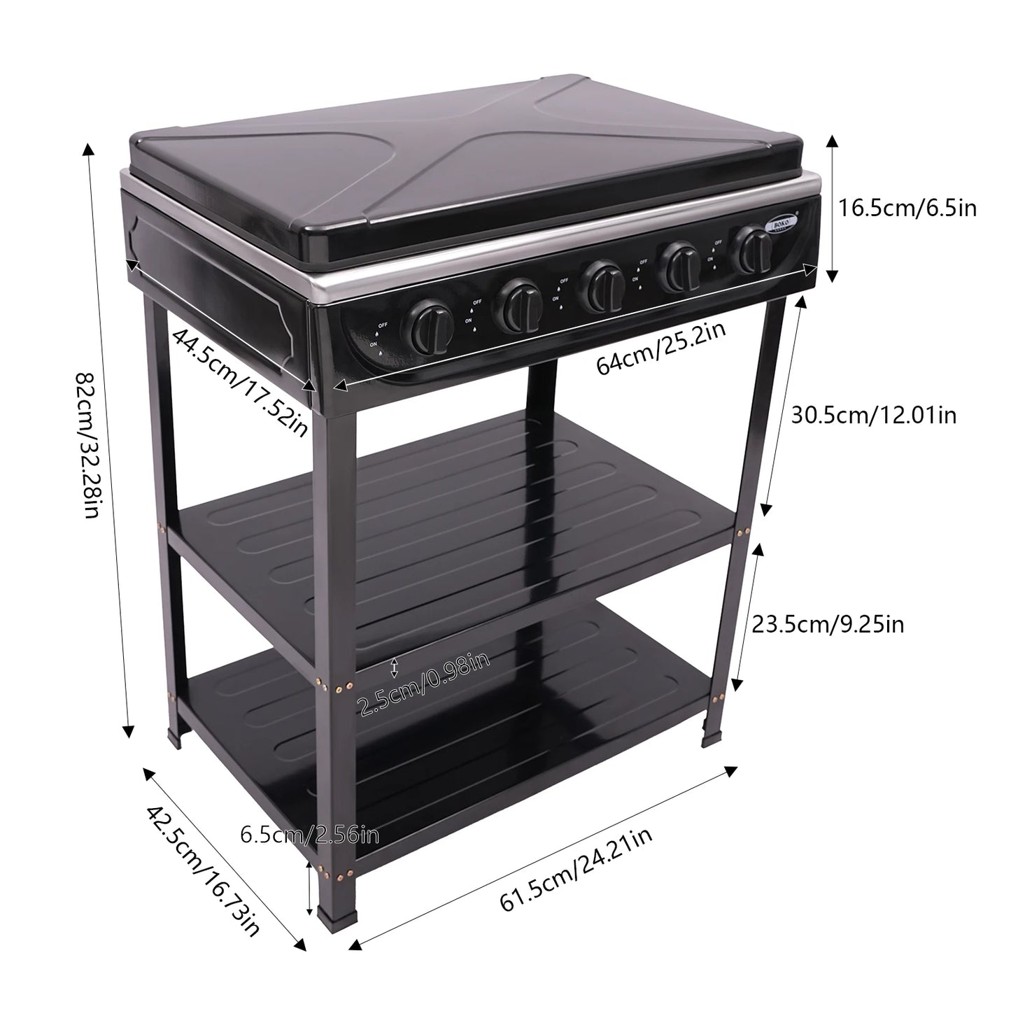 4/5 Burners Independent Control Natural Gas Stove Removable Propane Gas Stove with Cover for Outdoor Camping RV Travel