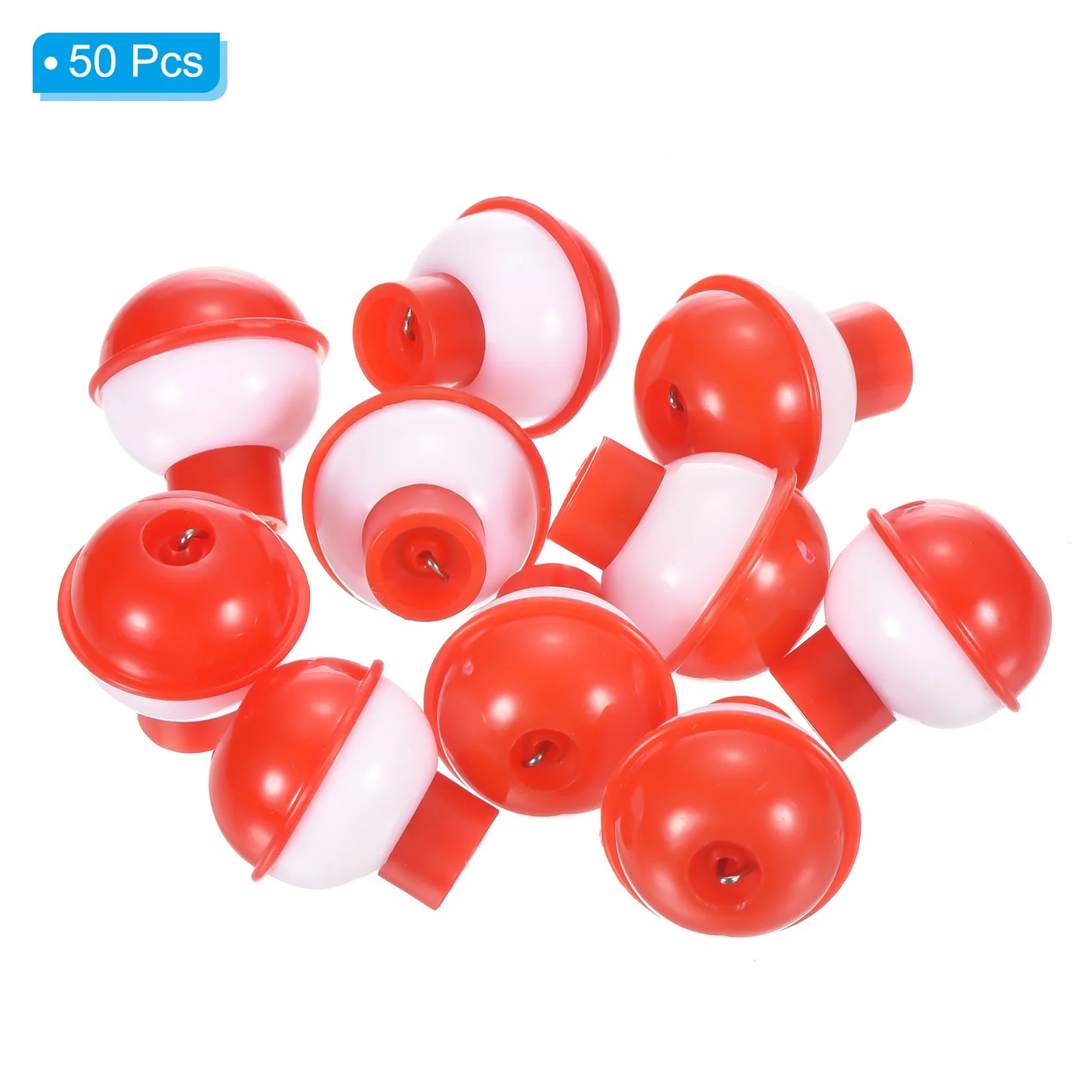 Fishing Bobber, 50 Pack Hard ABS Push Button Round Buoy Fishing Float Tackle, Red and White